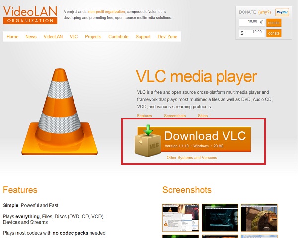 VideoLANホームページ